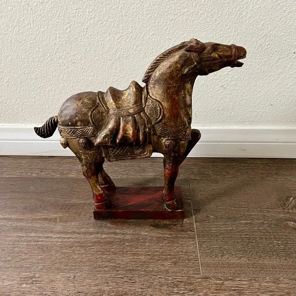 Vintage Hand Crafted Chinese Wooden Horse Statue